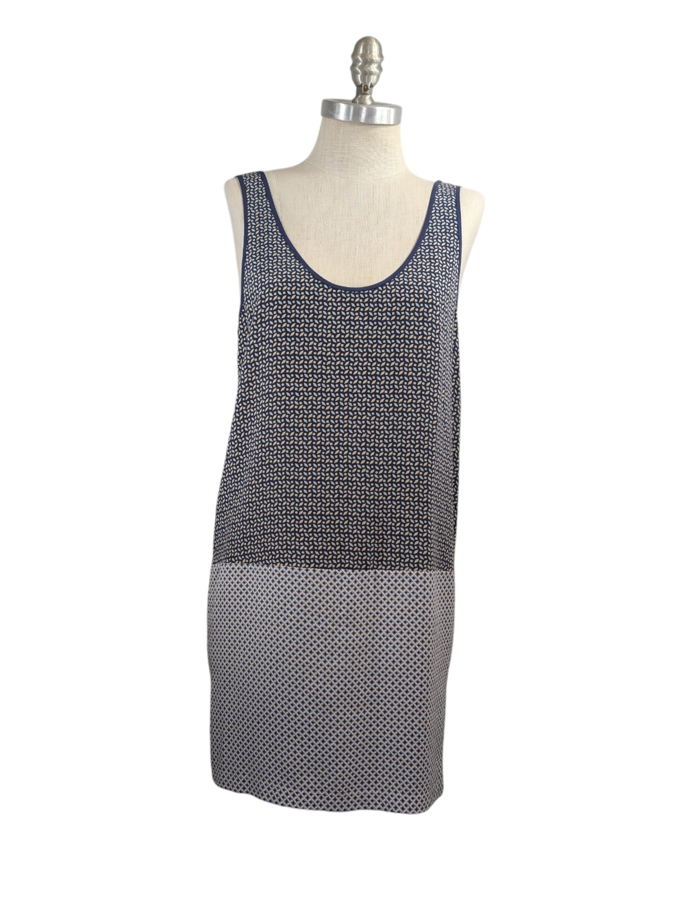 Joie Shallcross 100% Silk Reversible Tank Dress - Blue Floral & Geometric - Sz M
